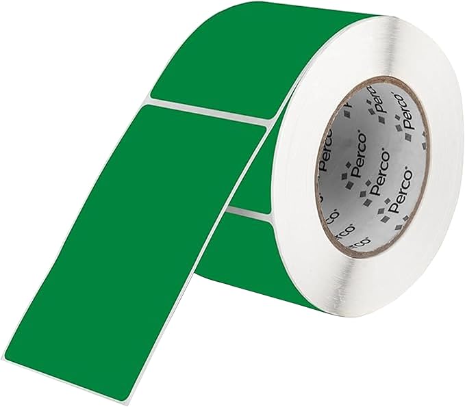 Perco Green Labels 3x5 Inch 500 Stickers/Roll with Easy Peel Perforation and Strong Adhesion for Inventory Management, Color Coding, Moving Boxes, Retail, Organizing & Crafts – Made in USA