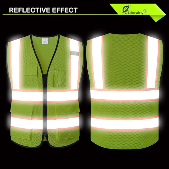 Reflective Mesh Safety Vest for Men Women with 5 Pockets and Zipper Front High Visibility Mesh Vest Hi Vis Construction Work Vest,Meets ANSI/ISEA Standards(EK175-Yellow-4XL)