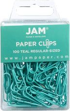 JAM Paper Colored Standard Paper Clips - Small - Teal - 100/pack