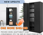 BESFUR Metal Storage Cabinet with 5 Adjustable Shelves and 2 Lockable Doors, 71" Black Garage Storage Cabinet, Locking Cabinet with for Office, School, Garage