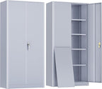 Greenvelly Metal Garage Storage Cabinet with 2 Doors and 4 Adjustable Shelves, 72”H Steel Lockable Storage Cabinet,Tall Metal Cabinet Locking File Cabinet for Office,Home, Garage, Gym, School