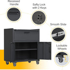 Metal Storage Cabinet with Wheels, Rolling Tool Chest with Adjustable Shelf & Handle, Lockable Garage Cabinet with 1 Drawer and 2 Doors, Mobile Steel Locker for Home, Office, Workshop, Black