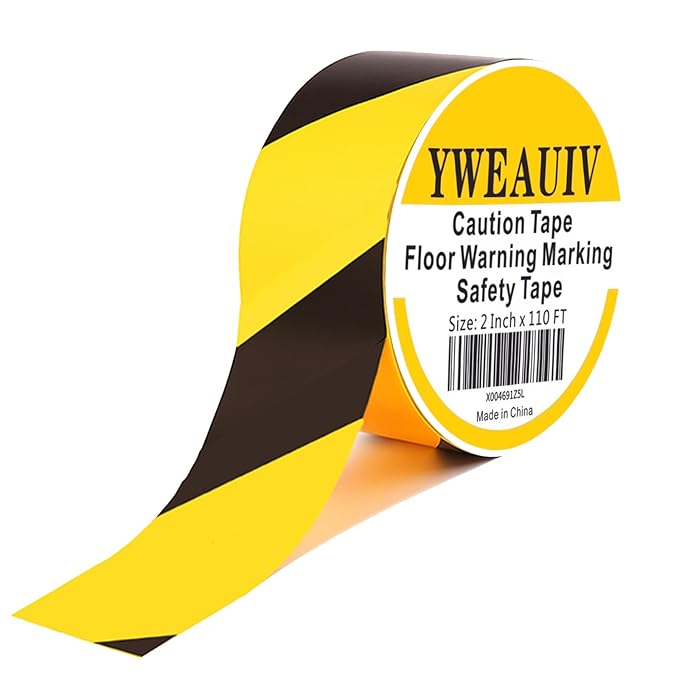 2 Inch x 110 FT Black & Yellow Floor Marking Tape, High-Visibility & Adhesive Hazard Tape for Caution & Aisle Marking, Warning Safety Stripe Tape, Caution Tape Roll for Walls Steps Pipes Equipment