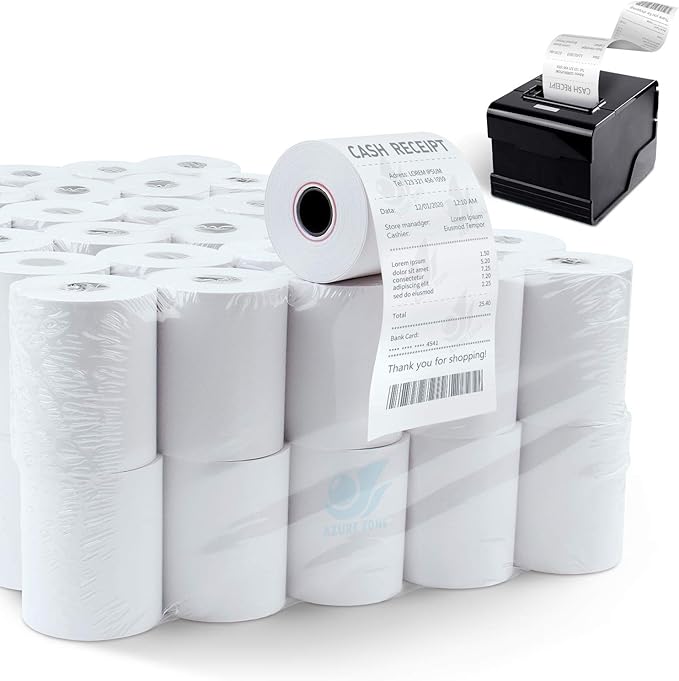 Azure Zone, Thermal Paper 2-1/4 X 85ft 200 Rolls, Fits Most POS Machines and Cash Registers, Great for Business Sales