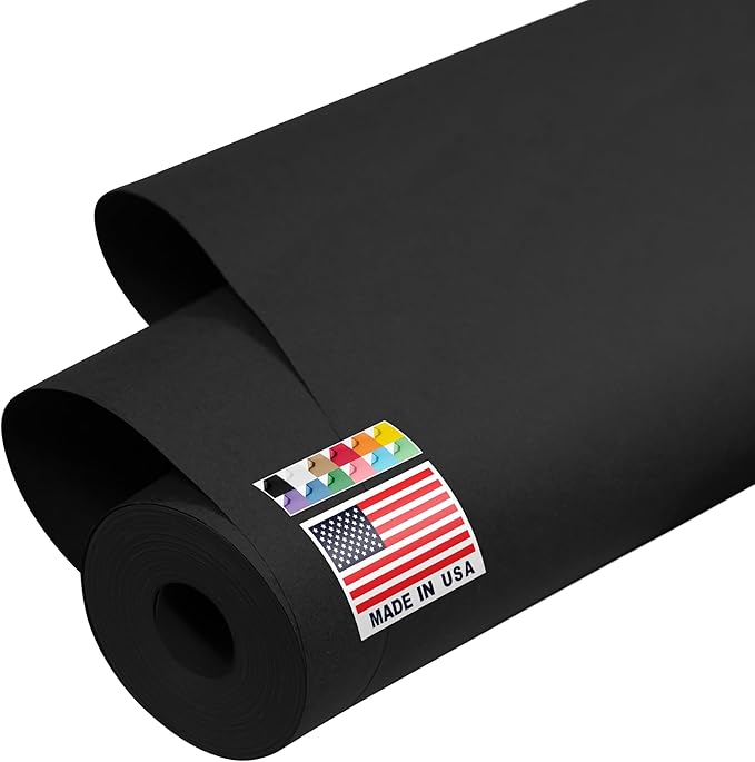 USA Made 48" x 1200" Black Kraft Paper Roll, 45 lbs Thickness, American Quality Colored Kraft Paper for School, Bulletin Board - Odorless, Non-Toxic, Safe for Kids