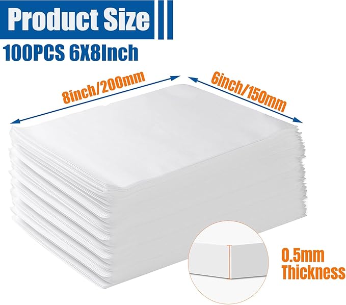 100 Pack Foam Pouches, Cushion Foam Pouch for Moving and Storing, 6"x 8" Foam Wrap Pouches Protect Fragile Items, Protect mug, Glasses, China, and Dishes, Packing supplies