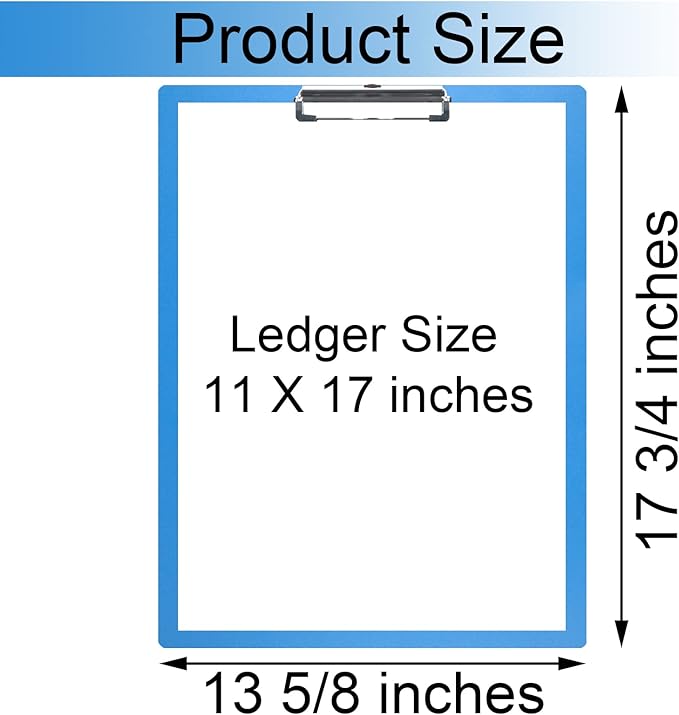 Acocony 11x17 Clipboard Landscape Super Tough Extra Large Clipboard Low Profile Clip Not Fragile 11 x 17 Clipping Board PP Plastic Blue Pack of 1
