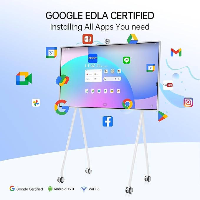 JAV Smart Board with Google EDLA Certified, 65 inch Interactive Whiteboard - 4K UHD 16+256GB Digital Smart Whiteboard Touch Screen with 48MP Camera for Classroom Office (Wall Mount Included)