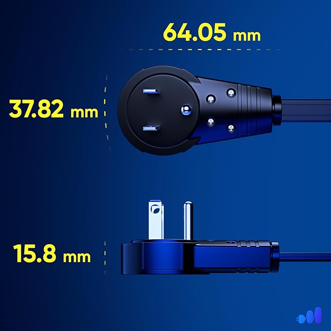 Maximm Cable 6 Ft 360° Rotating Flat Plug Extension Cord/Wire, 16 AWG Multi 3 Outlet Extension Wire, 3 Prong Grounded Wire - Black - UL Certified
