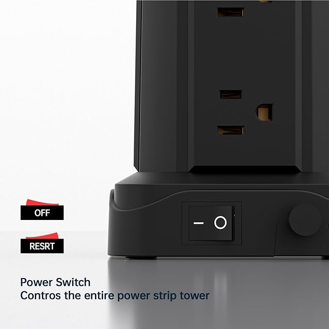PASSUS Power Strips with Surge Protection, Flat Plug Power Strip with 12 Outlets 4 USB Ports, Charging Tower 1625W/13A 6FT Braided Extension Cord with Multiple Outlets Office Supplies Dorm Essentials