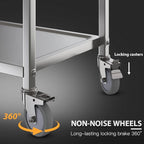 Heavy Duty Stainless Steel Utility cart，Industrial Serving cart with Wheels, 3 Shelf 360°Rotation Storage Trolley with Locking Wheels 500 lbs Capacity，1MM Thick 33.5 * 17.4 * 35.4' L*W*H.