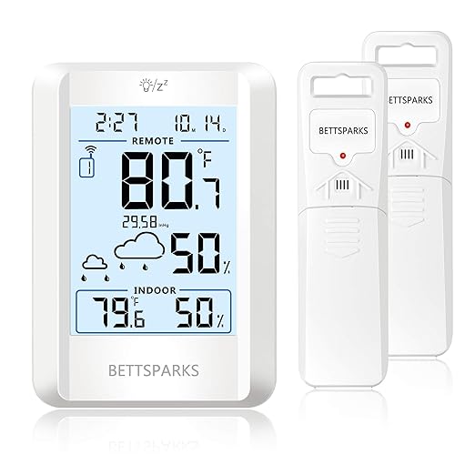 Indoor Outdoor Thermometer Wireless Battery Operated Weather Station Wireless External Temperature Humidity Monitor with 2 Outdoor Remote Sensors, 330 Feet Range (BR-E3-002)