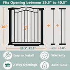 Fairy Baby 29.5"-40.5" Extra Wide Baby Gate, Pressure Mount Long Dog Gates for House Stairs Doorways, Auto Close Metal Safety Child Gate with Door No Drilling, Tension Pet Gate Indoor, Black