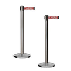 CCW Series RBB-100 - Set of 2 Stanchion Retractable Belt Barriers (11 Foot Belt, Red with"Please Wait HERE" White Letters Belt with Satin Stainless Steel Post)