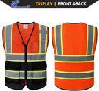 Reflective Mesh Safety Vest for Men Women with 5 Pockets and Zipper Front High Visibility Mesh Vest Hi Vis Construction Work Vest,Meets ANSI/ISEA Standards(EK175-Orangeblack-2XL)