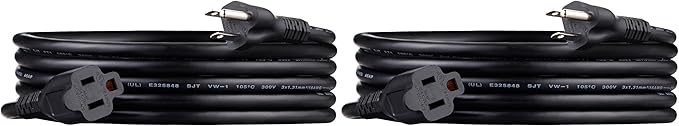 Amazon Basics Extension Cord, 13 Amps, 125V, 10 Foot, Black - Pack of 2