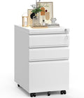 3 Drawer File Storage Cabinet, File Cabinets for Home Office, Metal Rolling Filing Cabinet, Locking File Cabinet for A4/Letter/Lagal Size, Fully Assembled, Matte White