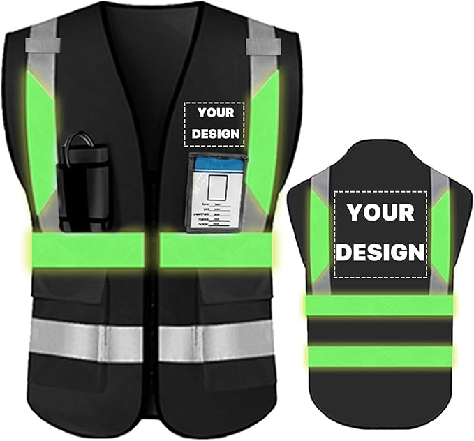 YOWESHOP High Reflective Visibility Safety Vest with Pockets and Zipper Custom Your Logo Safety Workwear