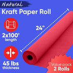 24" x 1200" (100 ft) Red Kraft Paper Roll (Value Pack of 2), 45 lbs Thickness, Made in USA Colored Kraft Paper for School, Bulletin Board - Odorless, Non-Toxic, Safe for Kids