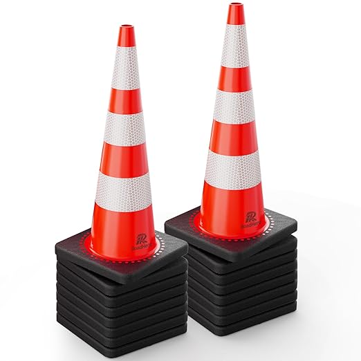 RoadHero 16 Pack Traffic Safety Cones 36 Inch, PVC Cone with Black Weighted Base, Orange Cones with Reflective Collars for Parking Lot, Road Safety, Construction Events