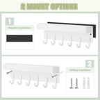 VIS'V Magnetic Key Holder Wall Mount, Compact Metal Key Rack with Tray, 6 Hooks, 2 Mount Options, White