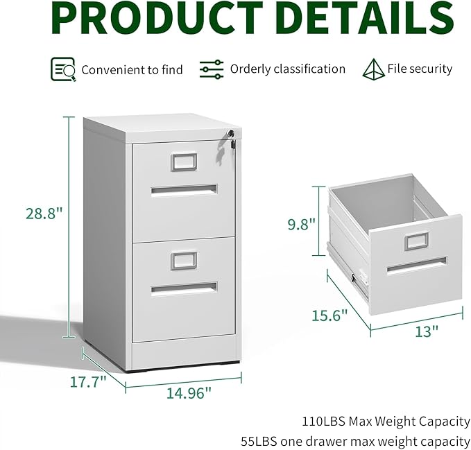 Metal File Cabinet with Drawer,Vertical File Cabinet with Lock for A4/Letter/Legal Size Files,Steel Filing Cabinets for Home Office,Assembly Required
