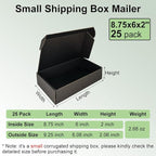 9x6x2'' Small Shipping Boxes 25 Pack, Black Corrugated Cardboard Mailers for Mailing Packaging Small Business (BK962-25)