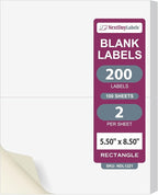 NextDayLabels – 8-1/2" x 5-1/2" Rectangular Sticker Labels for Printer - White Laser/Inkjet Printer Labels Return Address Labels Shipping Label Stickers (100 Sheets, 2 Per Sheet, 200 Labels)