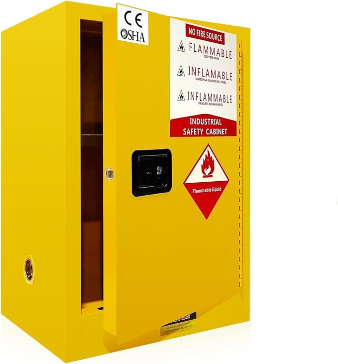 36 Gallon Yellow Flammable Storage Cabinet, Fireproof Steel Chemical Storage Locker with Adjustable Shelves, for Flammable Liquids, Industrial Use, Free Returns!