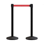 Crowd Control Warehouse CCW Series RBB-100 - Set of 2 Stanchions with Retractable Belts - 11 Foot Red Belt, Black Post - Retractable Line Barrier, Crowd Control Stanchion