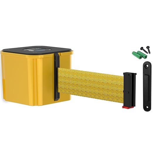 WM412 Retractable Belt Wall Mounted Yellow Crowd Control Barrier and Receiving End, 30' Yellow Belt