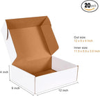 12x9x4 inch Shipping Boxes Set of 20, White Corrugated Cardboard Box Literature Mailer for Mailing Packing Moving and Storage