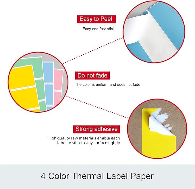 Misofuki 2.25x1.25 1000 Rectangular Red Direct Thermal Labels Roll Compatible with Zebra, Rollo, MUNBYN, Self-Adhesive Direct Thermal Labels
