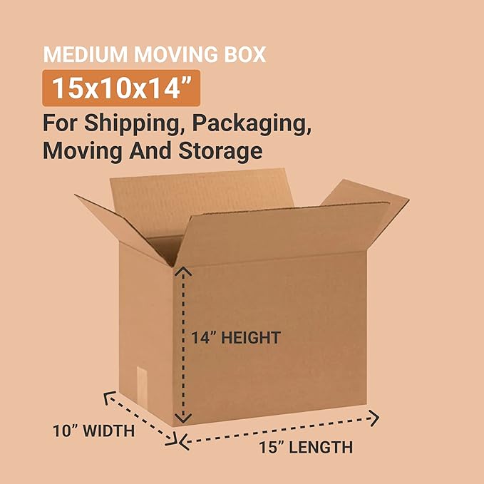 AVIDITI 15 x 10 x 14 Corrugated Cardboard Boxes, Medium 15"L x 10"W x 14"H, Pack of 25 | Shipping, Packaging, Moving, Storage Box for Home or Business, Strong Wholesale Bulk Boxes