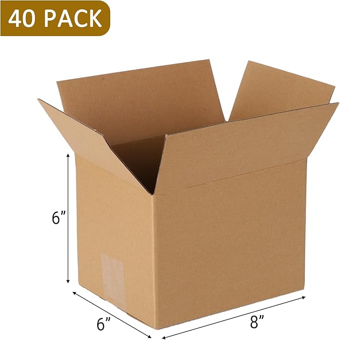 40 pack 8x6x6 inch Cardboard Box Mailers, Kraft Corrugated Mailer Cardboard Shipping Boxes For Small Business, Mailing, Packing and Storage