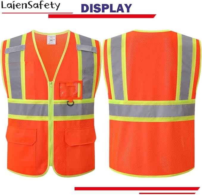 Reflective Safety Vest for Men Women with Multiple Pockets Class 2 High Visibility Mesh Vest Hi Vis Construction Work Vest,Meets ANSI/ISEA Standards(EK1-178-Orange-3XL)