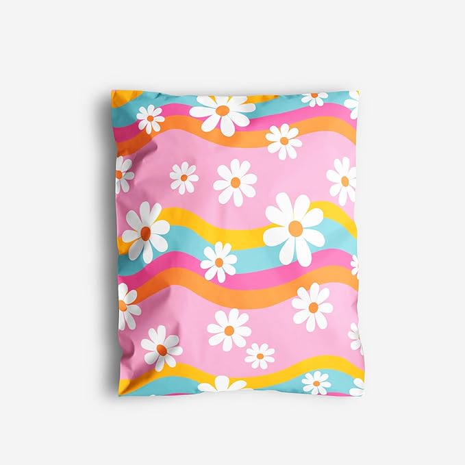 10x13 Poly Mailers – Groovy Daisy – Waterproof, Tear-Resistant Shipping Bags with Adhesive Seal – 100 Pack – Package Mint
