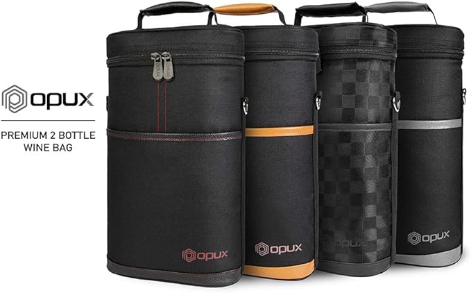 opux 2 Bottle Wine Carrier Tote, Insulated Leakproof Wine Cooler Bag, Wine Travel Bag Tote for Picnic BYOB Beach, Portable Wine Bottle Carrying Case, Gift for Wine Lover Women Men Christmas, Brown