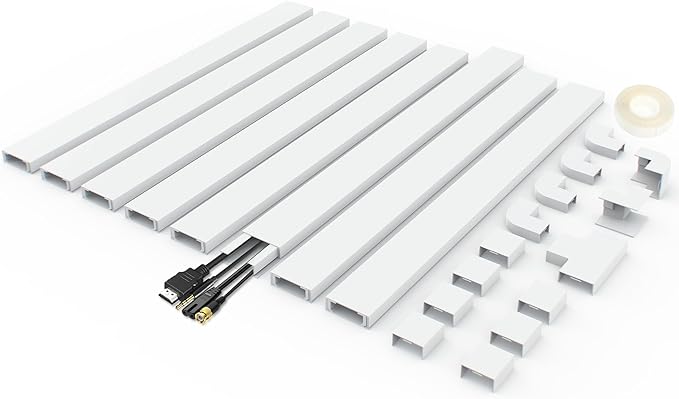 Wire Covers for Cords On Wall - Cord Management on Wall for Home and Office, Paintable PVC Cable Raceway Cover (White, 125")