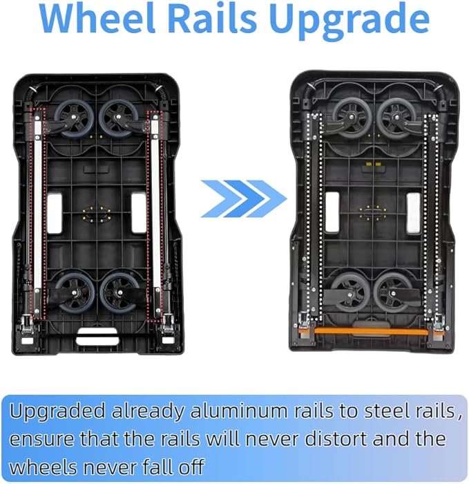 Upgrade Heavy Duty Folding Dolly Cart with Wheels, 330Lb Portable Push Cart, Adjustable Handle for Luggage, Moving, Travel, Shopping & Office Use