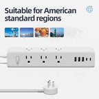 Surge Protector Power Strip, 9 Widely Spaced Outlets, 3 USB A & 2 USB C Ports, 5ft Flat Plug Long Extension Cord for Travel Home Office Entertainment, White