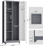LUCYPAL Metal Garage Storage Cabinet,Broom Closet Storage Cabinet with Locking Doors and Shelves,Cleaning Tool Cabinets with Hanging Rods for Kitchen,Garage,White&Grey 65" H