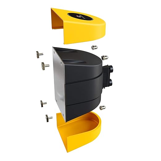 Crowd Control Warehouse - CCW Series WMB-220 Magnetic Wall Mount Retractable Belt Barrier -15 Foot Belt, Black and Yellow Safety Belt with Yellow ABS Case, Crowd Control Barriers
