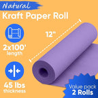 12" x 1200" (100 ft) Lilac Kraft Paper Roll (Value Pack of 2), 45 lbs Thickness, Made in USA Colored Kraft Paper for School, Bulletin Board - Odorless, Non-Toxic, Safe for Kids