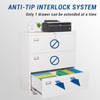 Lateral File Cabinet with Lock, 3 Drawer Large Metal Filing Cabinet,Home Office Lockable Storage Cabinet for Hanging Files Letter/Legal/F4/A4 Size-Assembly Required