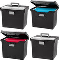 IRIS USA File Box with Lid File Organizer for Letter File w/Organizer-Lid, Water Resistant Document Box, Plastic Mobile Filing Organizer, Secure Buckle, Portable Handle, Lockable, Black 4 Pack