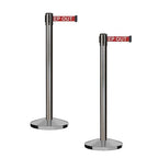 CCW Series RBB-100 - Set of 2 Stanchion Retractable Belt Barriers (9 Foot Belt, Red with"Danger - Keep Out" White Letters Belt with Satin Stainless Steel Post)