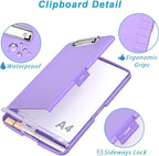 Rimilak Plastic Clipboard with Storage, 8.5 x 11 High Capacity Folio Nursing Case with Pen Holder, Size 14.2 x 9.6 x 1.2″ Folder Side-Opening for Classroom, Teacher, Student, Smooth Writing, Purple