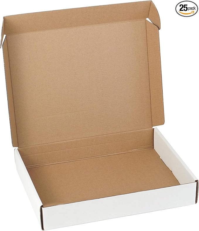 25 Pack 13"x10"x2" inch Shipping Boxes White Corrugated Cardboard Box for Small Business, Mailer, Shipping, and Packing