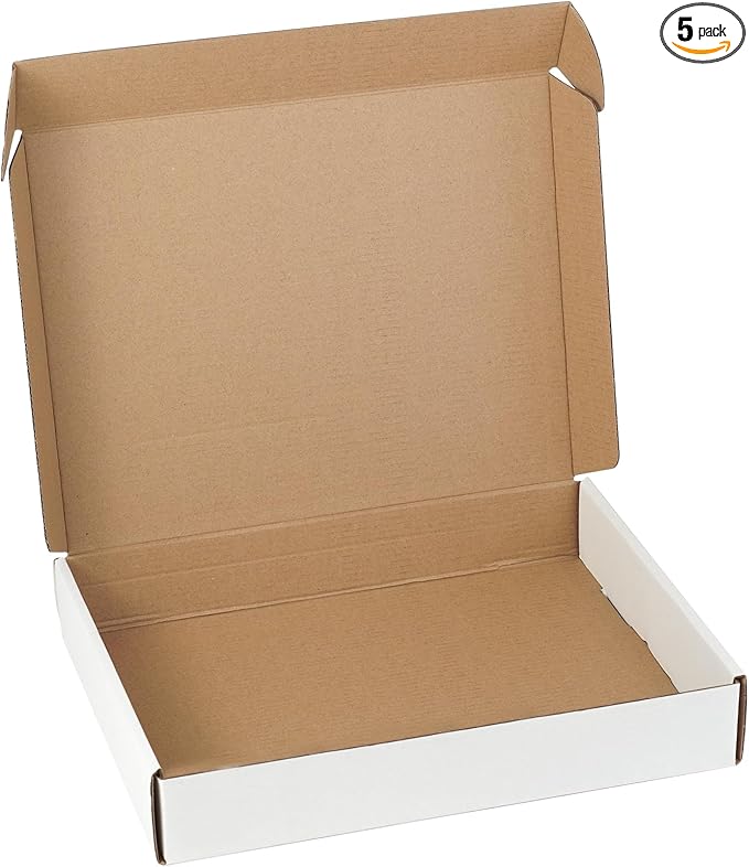12"x9"x2" Shipping Boxes Set of 5, White Corrugated Cardboard Box Literature Mailer
